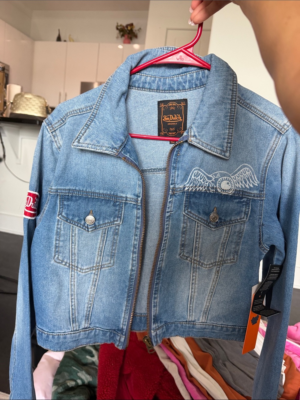 Von Dutch Light Blue Denim Trucker Jacket with Wing Patch